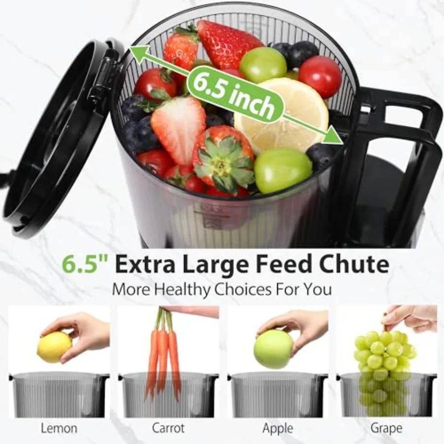 Cold Press Juicer 6.5 Extra Large Feed Chute Juicer Machines 350W Slow Masticating Juicer Machines with High Juice Yield for Wh