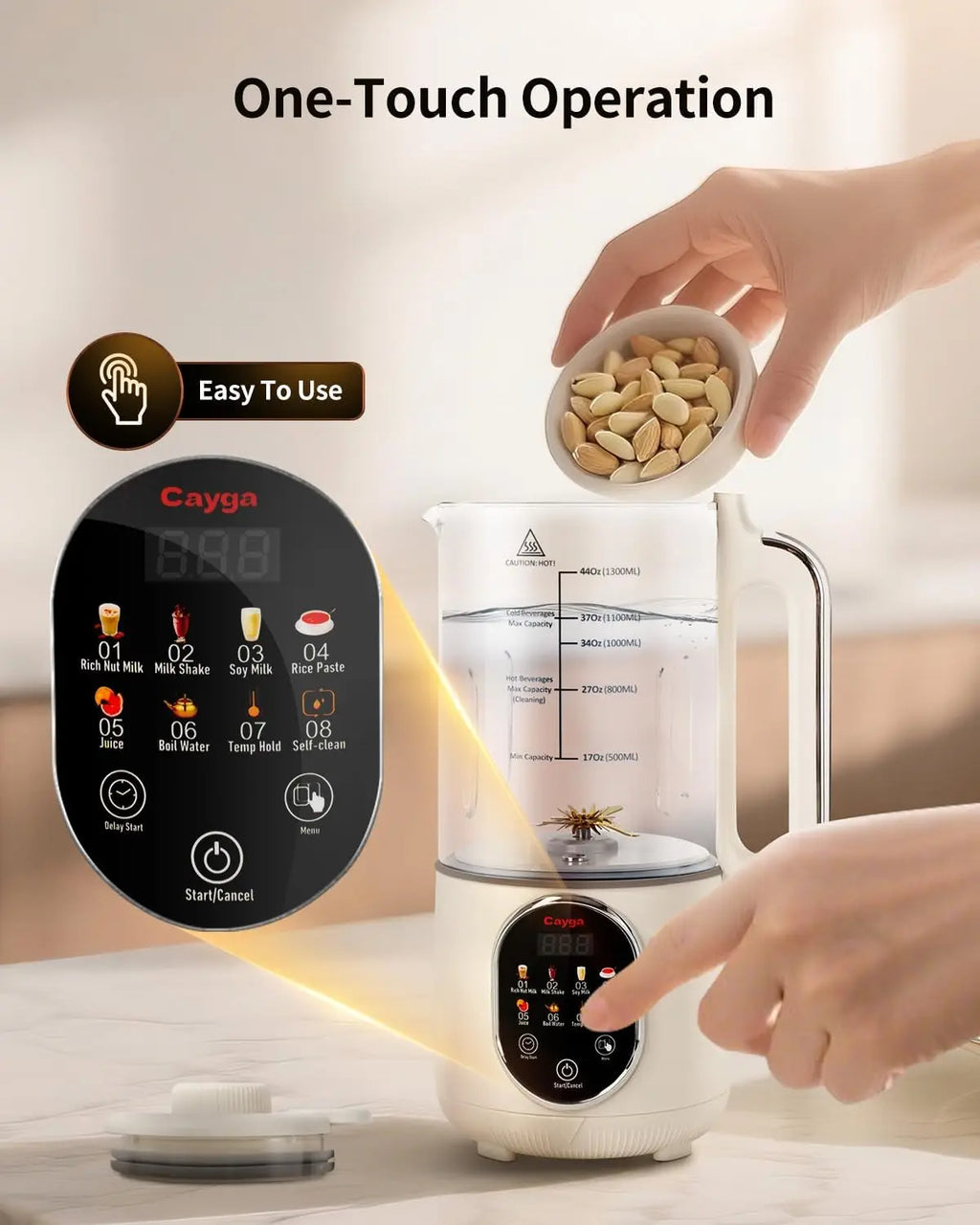 44oz Nut Milk Maker Machine for Almond, Oat, Juice, Coconut Drinks with Self-Clean and Smart Timer