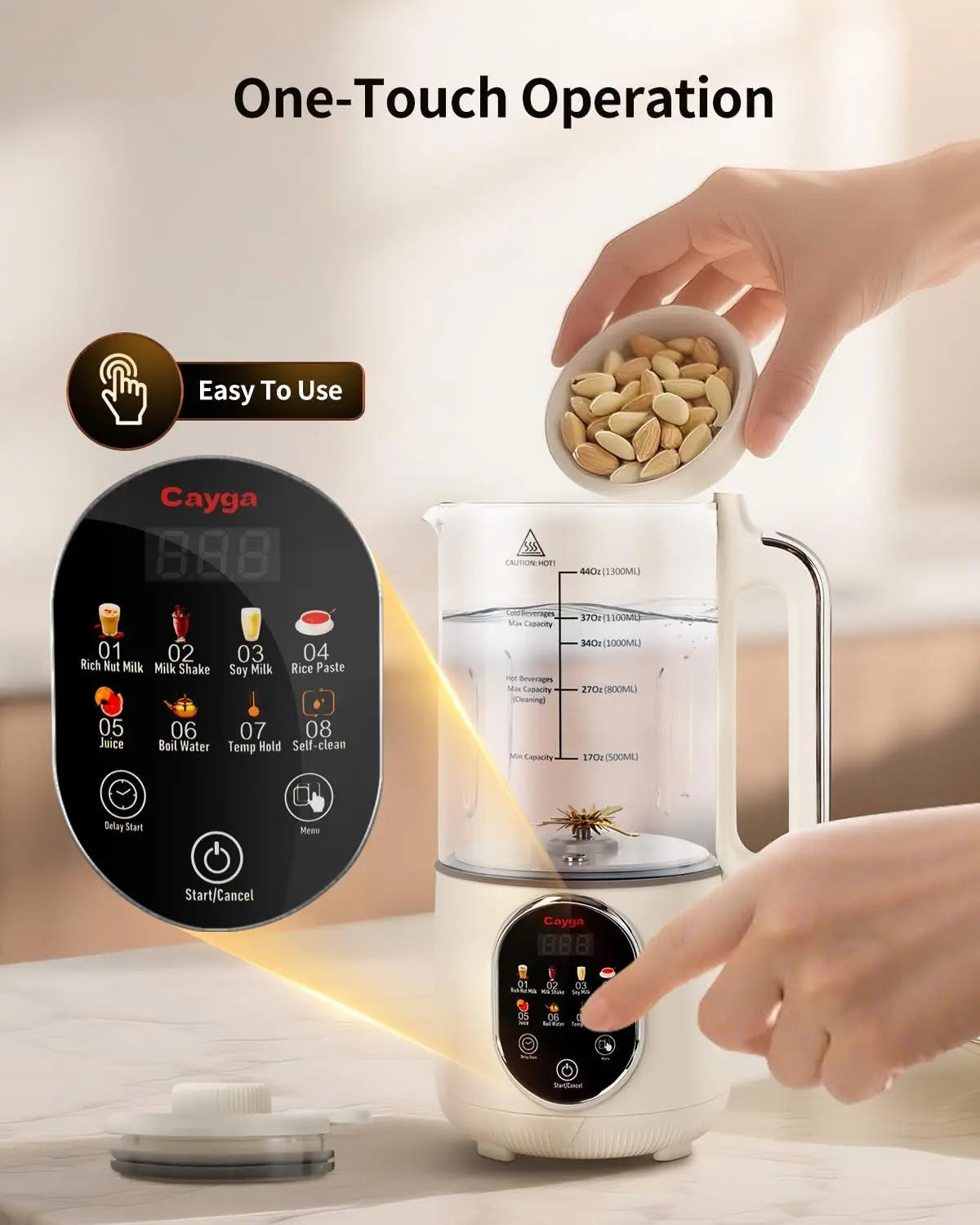 44oz Nut Milk Maker Machine for Almond, Oat, Juice, Coconut Drinks with Self-Clean and Smart Timer